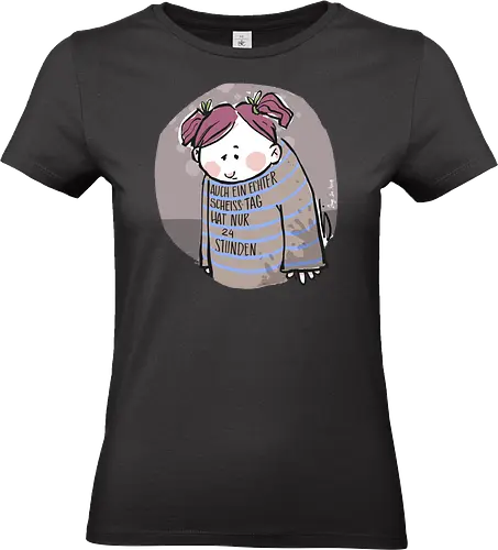 Auch ein echter Scheiss Tag hat nur 24 Stunden - Ringelpullisprüche, Frust, Ringeldinger, streifenweise, Spruch, Weisheit, Motivation, Ringelpulli, SprücheShirt, Cartoon Illustration, Statement, Handgezeichnet, Humor, Selbstironie, Streifenpulli, Spruchshirt, deutsch - Standard T-Shirt (Frauen)