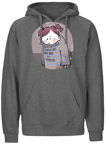 Auch ein echter Scheiss Tag hat nur 24 Stunden - Ringelpullisprüche, Frust, Ringeldinger, streifenweise, Spruch, Weisheit, Motivation, Ringelpulli, SprücheShirt, Cartoon Illustration, Statement, Handgezeichnet, Humor, Selbstironie, Streifenpulli, Spruchshirt, deutsch - Fairtrade Hoodie