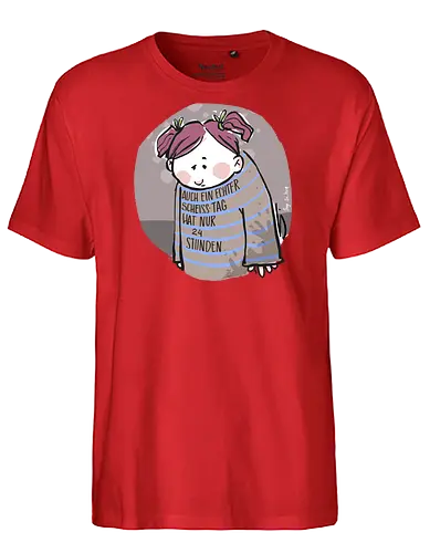 Auch ein echter Scheiss Tag hat nur 24 Stunden - Ringelpullisprüche, Frust, Ringeldinger, streifenweise, Spruch, Weisheit, Motivation, Ringelpulli, SprücheShirt, Cartoon Illustration, Statement, Handgezeichnet, Humor, Selbstironie, Streifenpulli, Spruchshirt, deutsch - Fairtrade T-Shirt