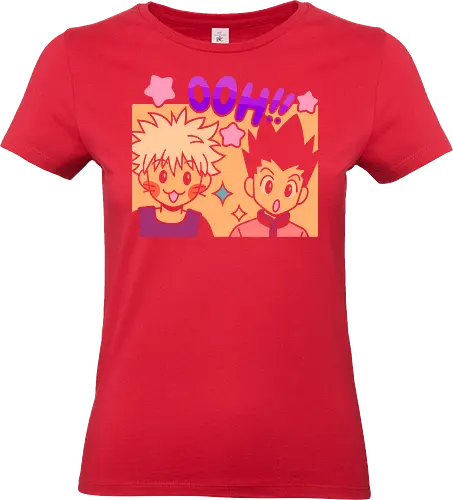 Gon and Killua's Happy Ooh! - Gon Freecss, Killua Zoldyck, Hunter x Hunter, HxH, anime, manga, cute, kawaii, chibi, fan art, t-shirt design, art print, friendship, geek art, nostalgic, shonen, anime boys - Standard T-Shirt (Frauen)