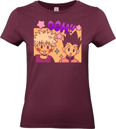 Gon and Killua's Happy Ooh! - Gon Freecss, Killua Zoldyck, Hunter x Hunter, HxH, anime, manga, cute, kawaii, chibi, fan art, t-shirt design, art print, friendship, geek art, nostalgic, shonen, anime boys - Standard T-Shirt (Frauen)