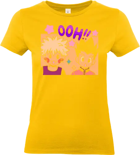Gon and Killua's Happy Ooh! - Gon Freecss, Killua Zoldyck, Hunter x Hunter, HxH, anime, manga, cute, kawaii, chibi, fan art, t-shirt design, art print, friendship, geek art, nostalgic, shonen, anime boys - Standard T-Shirt (Frauen)