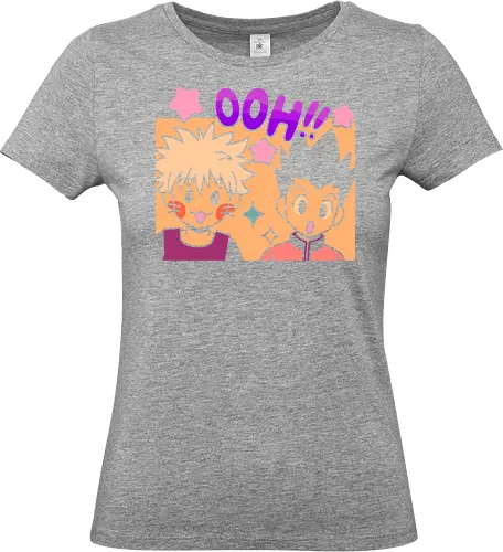 Gon and Killua's Happy Ooh! - Gon Freecss, Killua Zoldyck, Hunter x Hunter, HxH, anime, manga, cute, kawaii, chibi, fan art, t-shirt design, art print, friendship, geek art, nostalgic, shonen, anime boys - Standard T-Shirt (Frauen)