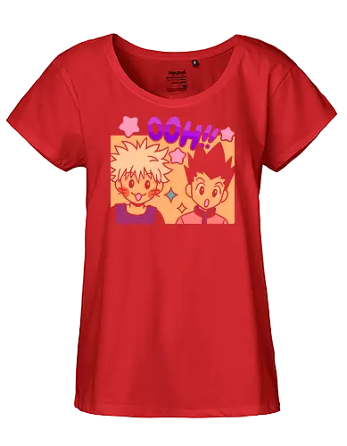 Gon and Killua's Happy Ooh! - Gon Freecss, Killua Zoldyck, Hunter x Hunter, HxH, anime, manga, cute, kawaii, chibi, fan art, t-shirt design, art print, friendship, geek art, nostalgic, shonen, anime boys - Fairtrade Girl Shirt