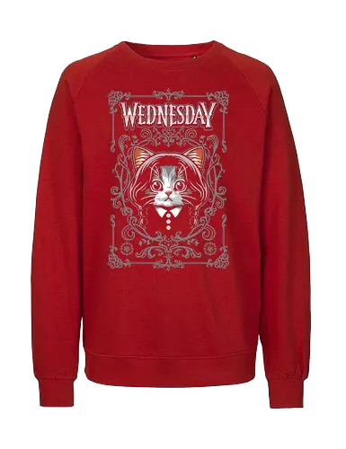 Wednesday Goth Cat - wednesday addams, black cat, cute, chibi, cartoon, addams, goth, viral, wednesday, addams family, halloween, horror, morticia, gomez, gothic, funny, parody, hilarious - Fairtrade Sweatshirt