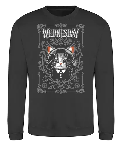 Wednesday Goth Cat - wednesday addams, black cat, cute, chibi, cartoon, addams, goth, viral, wednesday, addams family, halloween, horror, morticia, gomez, gothic, funny, parody, hilarious - Sweatshirt