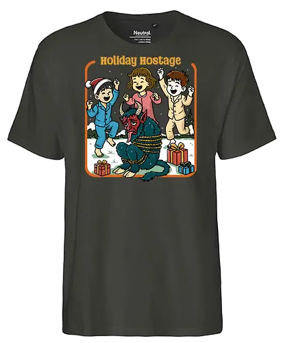 Holiday Hostage  - holiday hostage, retro Christmas, vintage Christmas, retro holiday, holly jolly, merry Christmas, Christmas, krampus, festive - Fairtrade T-Shirt