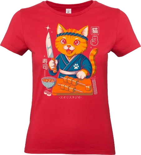 Sushi Cat Samurai - manga, japan, japanese, kawaii, illustration, design, funny, humor, adorable, cute, exclusive, unique, cat, sushi, sushicat, funnycat, kitty, chefcat, anime, artprint, streetwear, poster, tshirt, sticker, mug, collectible, quirky, weirdcool, otaku, weeb, ramen, foodie, geek, nerd, indieartist, trend, modern, stylish, art, artwork, digitalart, popart, creative, collector, limited, statement - Standard T-Shirt (Frauen)