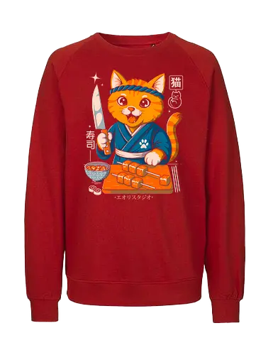 Sushi Cat Samurai - manga, japan, japanese, kawaii, illustration, design, funny, humor, adorable, cute, exclusive, unique, cat, sushi, sushicat, funnycat, kitty, chefcat, anime, artprint, streetwear, poster, tshirt, sticker, mug, collectible, quirky, weirdcool, otaku, weeb, ramen, foodie, geek, nerd, indieartist, trend, modern, stylish, art, artwork, digitalart, popart, creative, collector, limited, statement - Fairtrade Sweatshirt