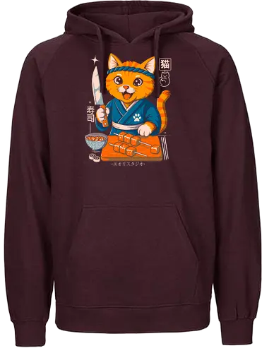 Sushi Cat Samurai - manga, japan, japanese, kawaii, illustration, design, funny, humor, adorable, cute, exclusive, unique, cat, sushi, sushicat, funnycat, kitty, chefcat, anime, artprint, streetwear, poster, tshirt, sticker, mug, collectible, quirky, weirdcool, otaku, weeb, ramen, foodie, geek, nerd, indieartist, trend, modern, stylish, art, artwork, digitalart, popart, creative, collector, limited, statement - Fairtrade Hoodie