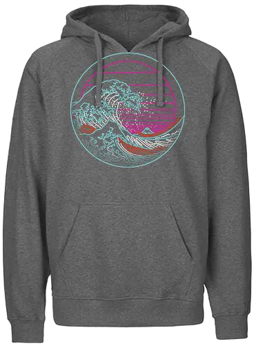 Great Neon Wave Circle - great wave off kanagawa, great wave, the great wave, 1980s, retro, retrowave, vaporware, ocean, waves, japan - Fairtrade Hoodie