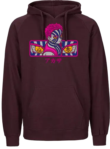 Akaza's Destructive Aura - Akaza, Slayer, Kimetsu no Yaiba, Upper Rank Three, Twelve Kizuki, anime, manga, fan art, t-shirt design, art print, demon, pink hair, KNY, Rengoku, minimalist, intense, cool anime villain, geek art, stylish - Fairtrade Hoodie