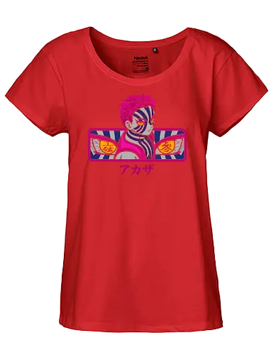 Akaza's Destructive Aura - Akaza, Slayer, Kimetsu no Yaiba, Upper Rank Three, Twelve Kizuki, anime, manga, fan art, t-shirt design, art print, demon, pink hair, KNY, Rengoku, minimalist, intense, cool anime villain, geek art, stylish - Fairtrade Girl Shirt