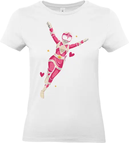 Pink Ranger Power Up - Pink Ranger, Mighty Morphin, 90s nostalgia, retro TV, pop culture, girl power, fan art, t-shirt design, art print, Kimberly Hart, Zordon, superhero, cool, pink and white, Rangers - Standard T-Shirt (Frauen)