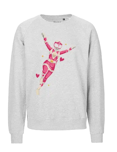 Pink Ranger Power Up - Pink Ranger, Mighty Morphin, 90s nostalgia, retro TV, pop culture, girl power, fan art, t-shirt design, art print, Kimberly Hart, Zordon, superhero, cool, pink and white, Rangers - Fairtrade Sweatshirt