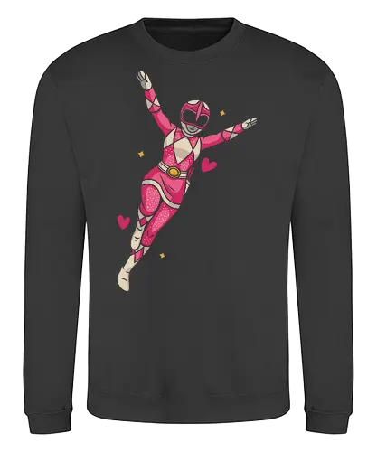 Pink Ranger Power Up - Pink Ranger, Mighty Morphin, 90s nostalgia, retro TV, pop culture, girl power, fan art, t-shirt design, art print, Kimberly Hart, Zordon, superhero, cool, pink and white, Rangers - Sweatshirt