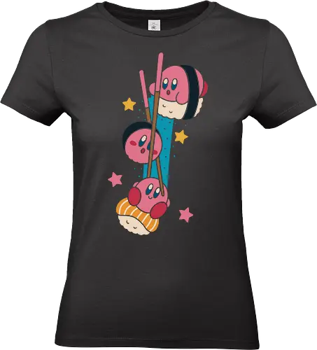 Pink Sushi Stack - Pink, sushi, video game, cute, kawaii, fan art, t-shirt design, art print, food art, Japanese food, pink, gamer gift, geek art, chopsticks, Kirby fan, funny, adorable - Standard T-Shirt (Frauen)