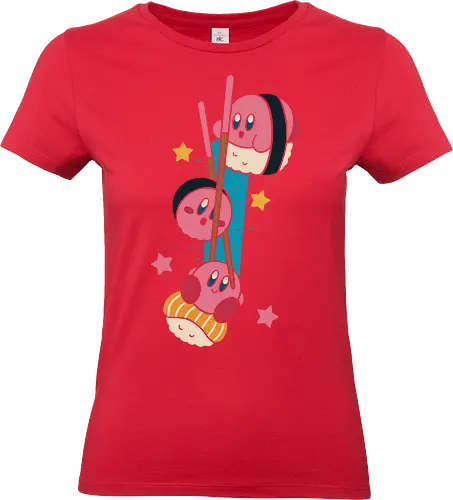 Pink Sushi Stack - Pink, sushi, video game, cute, kawaii, fan art, t-shirt design, art print, food art, Japanese food, pink, gamer gift, geek art, chopsticks, Kirby fan, funny, adorable - Standard T-Shirt (Frauen)