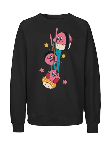 Pink Sushi Stack - Pink, sushi, video game, cute, kawaii, fan art, t-shirt design, art print, food art, Japanese food, pink, gamer gift, geek art, chopsticks, Kirby fan, funny, adorable - Fairtrade Sweatshirt