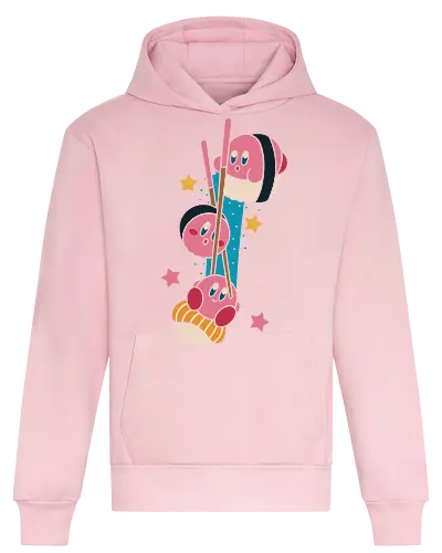 Pink Sushi Stack - Pink, sushi, video game, cute, kawaii, fan art, t-shirt design, art print, food art, Japanese food, pink, gamer gift, geek art, chopsticks, Kirby fan, funny, adorable - Heavyweight Hoodie