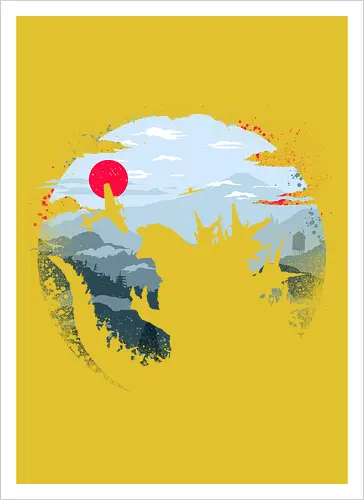 Monster King - Kaiju, monsters, monster king, japan, mount fuji, asia - Kunstdruck