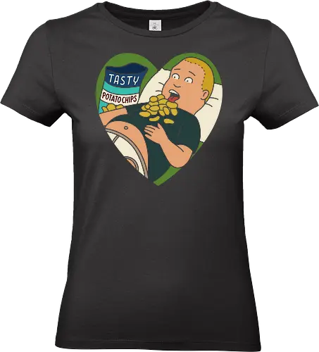 My Heart Belongs to Chips - Bobby Hill, King of the Hill, potato chips, funny, humor, snack lover, fan art, t-shirt design, art print, heart, eating, cartoon, pop culture, Mike Judge, retro cartoon, geek humor - Standard T-Shirt (Frauen)
