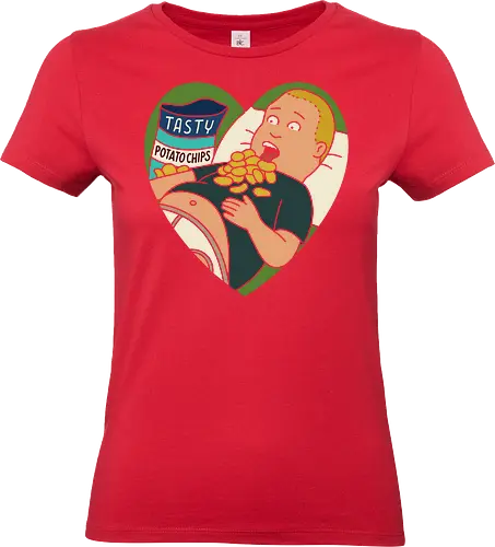 My Heart Belongs to Chips - Bobby Hill, King of the Hill, potato chips, funny, humor, snack lover, fan art, t-shirt design, art print, heart, eating, cartoon, pop culture, Mike Judge, retro cartoon, geek humor - Standard T-Shirt (Frauen)