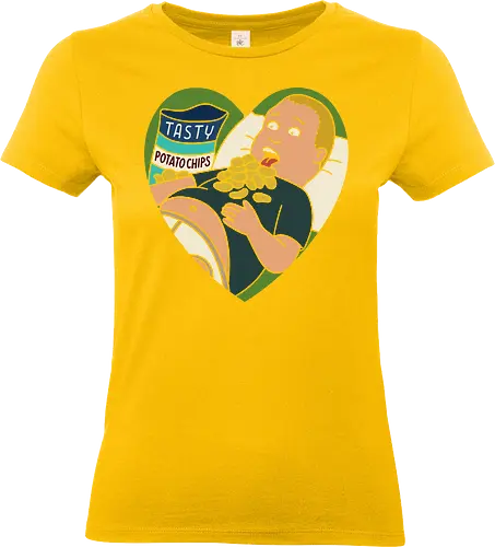My Heart Belongs to Chips - Bobby Hill, King of the Hill, potato chips, funny, humor, snack lover, fan art, t-shirt design, art print, heart, eating, cartoon, pop culture, Mike Judge, retro cartoon, geek humor - Standard T-Shirt (Frauen)