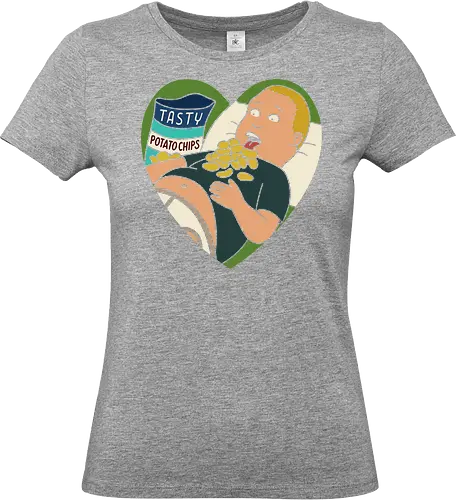 My Heart Belongs to Chips - Bobby Hill, King of the Hill, potato chips, funny, humor, snack lover, fan art, t-shirt design, art print, heart, eating, cartoon, pop culture, Mike Judge, retro cartoon, geek humor - Standard T-Shirt (Frauen)