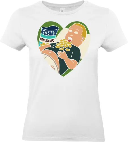 My Heart Belongs to Chips - Bobby Hill, King of the Hill, potato chips, funny, humor, snack lover, fan art, t-shirt design, art print, heart, eating, cartoon, pop culture, Mike Judge, retro cartoon, geek humor - Standard T-Shirt (Frauen)