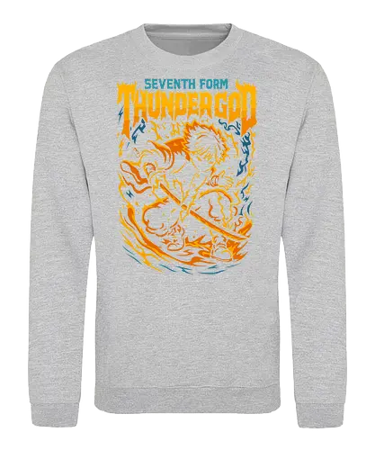 Seventh Form: Thunder God - Zenitsu Agatsuma, Thunder Breathing, Slayer, Kimetsu no Yaiba, anime, manga, Thunder God, Seventh Form, fan art, t-shirt design, art print, lightning, cool anime art, geek art, stylish, KNY, action, dynamic - Sweatshirt