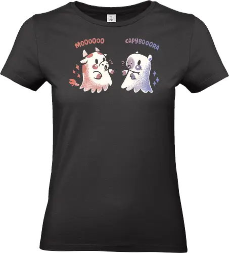 Spooky Capy and Cow  - cow, ghost cow, ghost capybara, Halloween, cute, ghosts, animals as ghosts, pun, wordplay, Kuh, Geisterkuh, Geistercapybara, gruselig, spooky, capybara - Standard T-Shirt (Frauen)