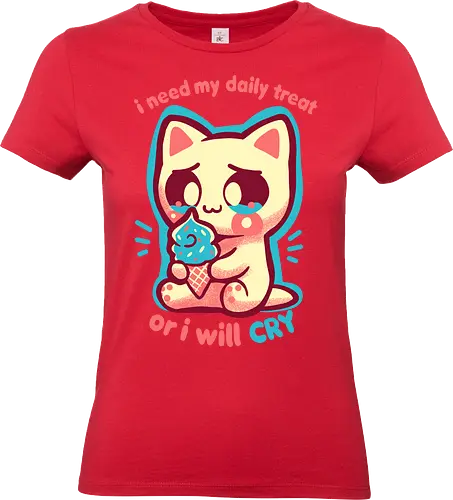 Need my Daily Treat - Lust auf Süßigkeiten, Süßigkeiten, Naschkatze, kawaii Katze, weinende Katze, need sweet treat, sweets, sweet tooth, kawaii cat, crying cat, funny ice cream, pastel, cute foodie, daily treat - Standard T-Shirt (Frauen)