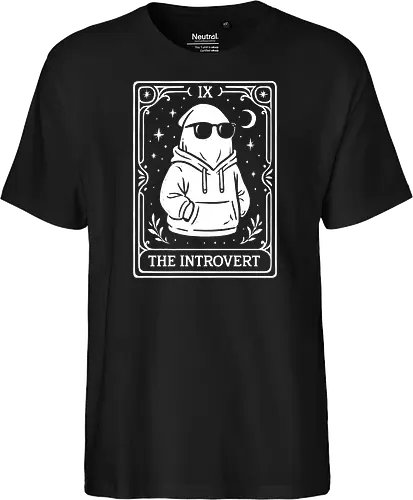 The Introvert Tarot Card - Introvert, The Introvert Tarot, ghost, spooky, funny, tarot card, meme, hoodie, sunglasses, celestial, spooky season, goth, pastel goth, quiet, t-shirt design, art print, minimalist, shy, unique humor - Fairtrade T-Shirt