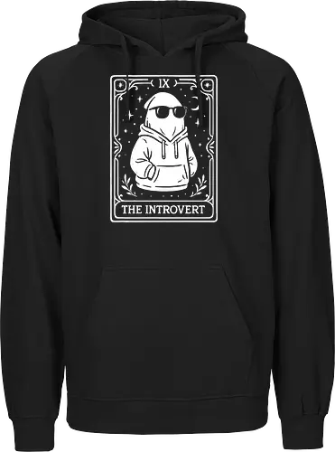 The Introvert Tarot Card - Introvert, The Introvert Tarot, ghost, spooky, funny, tarot card, meme, hoodie, sunglasses, celestial, spooky season, goth, pastel goth, quiet, t-shirt design, art print, minimalist, shy, unique humor - Fairtrade Hoodie