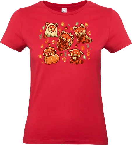 Red Panda Autumn Time - Rotpanda, Pandas, Rotpanda, kawaii Herbst, süßer Herbst, red panda, pandas, redpanda, kawaii fall, cute autumn, pumpkin season, cozy, fall, aesthetic, autumn leaves, spice, fall vibes, lots of red pandas - Standard T-Shirt (Frauen)