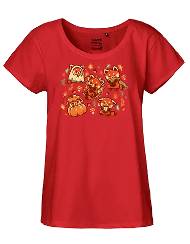 Red Panda Autumn Time - Rotpanda, Pandas, Rotpanda, kawaii Herbst, süßer Herbst, red panda, pandas, redpanda, kawaii fall, cute autumn, pumpkin season, cozy, fall, aesthetic, autumn leaves, spice, fall vibes, lots of red pandas - Fairtrade Girl Shirt