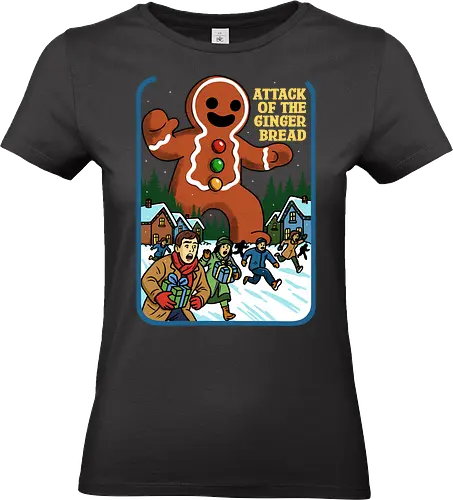Attack of the Gingerbread  - retro horror, Christmas horror, retro Christmas, vintage Christmas, gingerbread attack, gingerbread monster, absurd, Christmas parody, humor, gingerbread - Standard T-Shirt (Frauen)