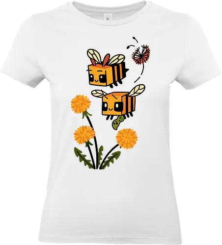 Busy Block Bees - geek art, mob, nature, charming, Minecraft bee, cute bee, cube bee, gaming, video game, fan art, t-shirt design, art print, blocky, dandelion, kawaii, wholesome, gamer gift - Standard T-Shirt (Frauen)
