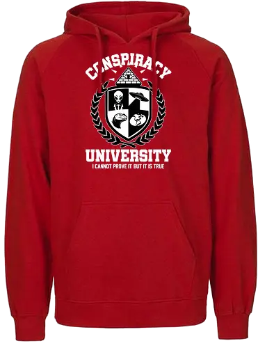Conspiracy University Meme - University, college, fun, funny, memes, meme, internet, humor, parody, coat of arms, shield, Extraterrestrial, grey alien, alien, Conspiracy, UFO, Illuminati, pyramid, lizard folk, flat earth, earth - Fairtrade Hoodie