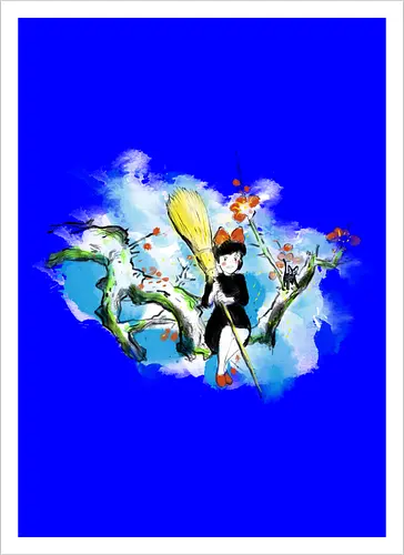 Sumi-e little witch - anime, movie, little witch, Kiki, movie, japan pop culture - Kunstdruck