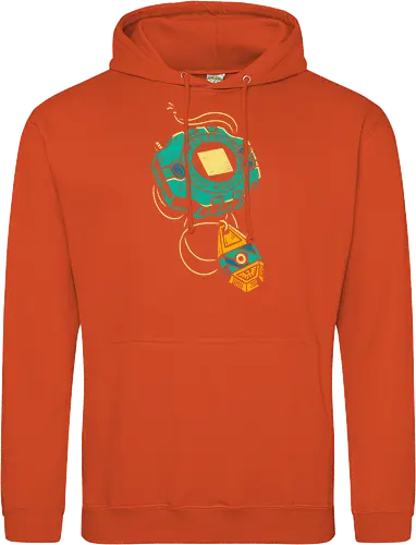 Distressed DigiVice - Digital, DigiVice, Digimon Adventure, 90s anime, retro anime, fan art, t-shirt design, art print, distressed graphic, pop culture, Crest of Courage, digital monster, geek art, nostalgic, Tai Kamiya - Standard Hoodie