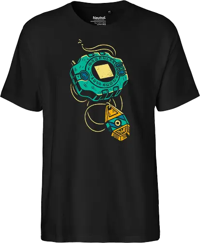 Distressed DigiVice - Digital, DigiVice, Digimon Adventure, 90s anime, retro anime, fan art, t-shirt design, art print, distressed graphic, pop culture, Crest of Courage, digital monster, geek art, nostalgic, Tai Kamiya - Fairtrade T-Shirt
