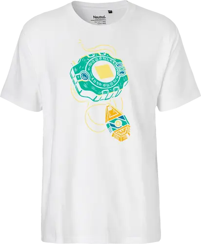 Distressed DigiVice - Digital, DigiVice, Digimon Adventure, 90s anime, retro anime, fan art, t-shirt design, art print, distressed graphic, pop culture, Crest of Courage, digital monster, geek art, nostalgic, Tai Kamiya - Fairtrade T-Shirt