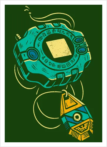 Distressed DigiVice - Digital, DigiVice, Digimon Adventure, 90s anime, retro anime, fan art, t-shirt design, art print, distressed graphic, pop culture, Crest of Courage, digital monster, geek art, nostalgic, Tai Kamiya - Kunstdruck
