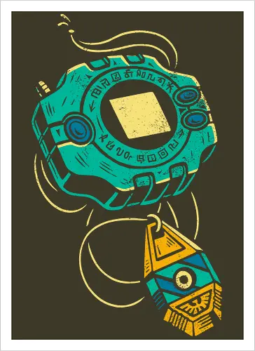 Distressed DigiVice - Digital, DigiVice, Digimon Adventure, 90s anime, retro anime, fan art, t-shirt design, art print, distressed graphic, pop culture, Crest of Courage, digital monster, geek art, nostalgic, Tai Kamiya - Kunstdruck