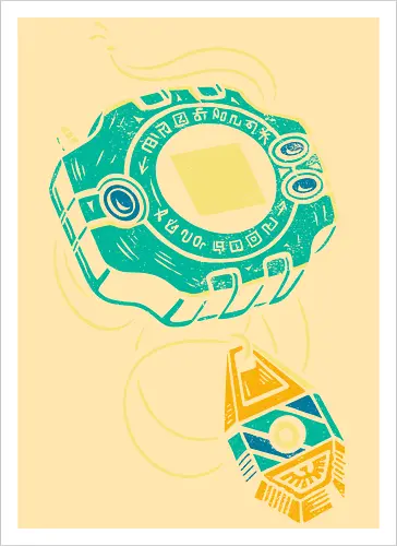 Distressed DigiVice - Digital, DigiVice, Digimon Adventure, 90s anime, retro anime, fan art, t-shirt design, art print, distressed graphic, pop culture, Crest of Courage, digital monster, geek art, nostalgic, Tai Kamiya - Kunstdruck