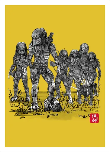 Seven hunters sumi e