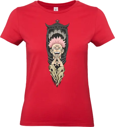 King of Curses: Sukuna's Domain - fan art, t-shirt design, art print, villain, dark art, pink hair, geek art, tattoo style, curse, Sukuna, Ryomen Sukuna, Jujutsu, JJK, King of Curses, Domain Expansion, Malevolent Shrine, anime, manga - Standard T-Shirt (Frauen)