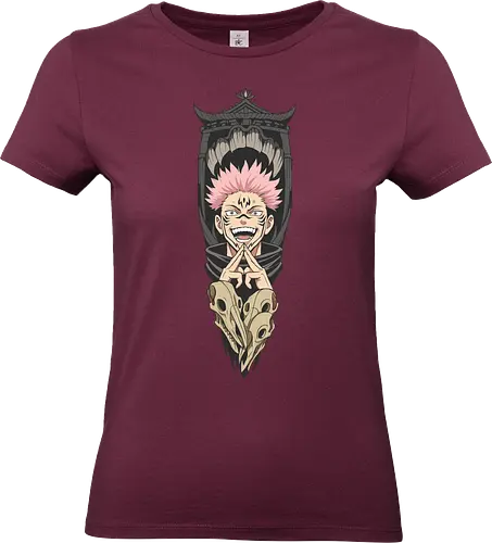 King of Curses: Sukuna's Domain - fan art, t-shirt design, art print, villain, dark art, pink hair, geek art, tattoo style, curse, Sukuna, Ryomen Sukuna, Jujutsu, JJK, King of Curses, Domain Expansion, Malevolent Shrine, anime, manga - Standard T-Shirt (Frauen)